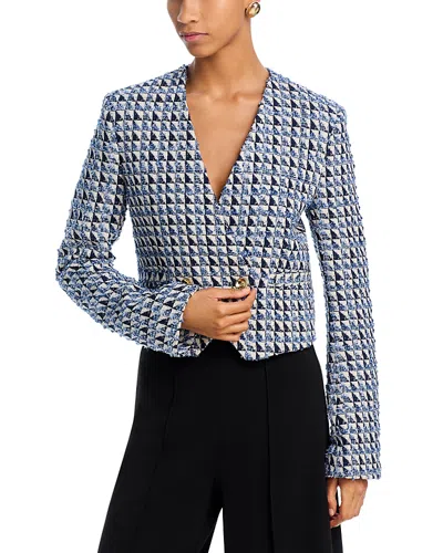 Shop Derek Lam 10 Crosby Marcel Tweed Jacket In Blanc De Blanc/indigo