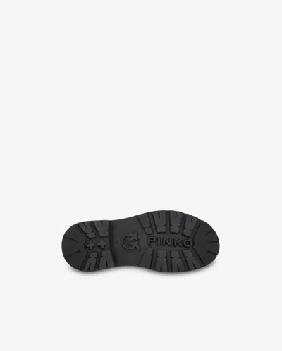 Pinko Leather Combat Boots With Metal Logo In Limo Black