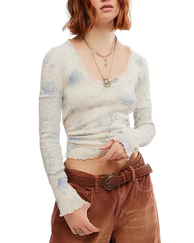 Shop Free People We The Free Clover Printed Thermal Tee In Ivory Combo