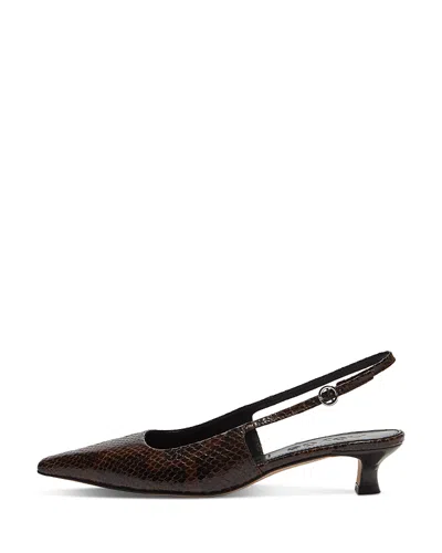 Aeyde Catrina 40 Snake-effect Leather Slingback Pumps In Moka