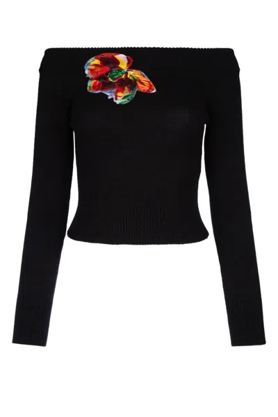 Alexander Mcqueen Off The Shoulder Wool & Cashmere Sweater In Blackorange