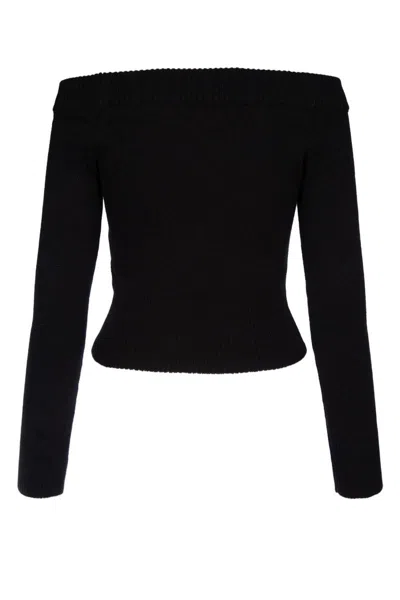 Alexander Mcqueen Off The Shoulder Wool & Cashmere Sweater In Blackorange