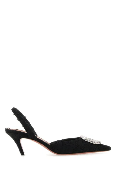 Amina Muaddi Camelia Tweed Slingback Pumps In Bla