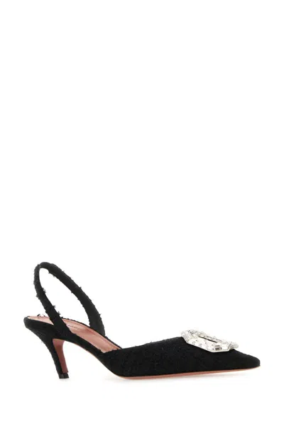 Amina Muaddi Camelia Tweed Slingback Pumps In Bla