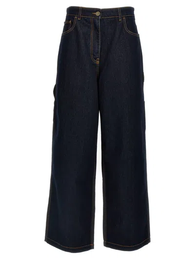 Etro Wide-leg Cotton Blend Jeans In Blue