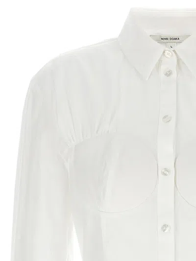 Nensi Dojaka Cotton Corseted Longline Shirt In White