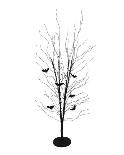 Northlight 50" Led Lighted Black Halloween Branch Tree With Bats Warm White Lights In Black