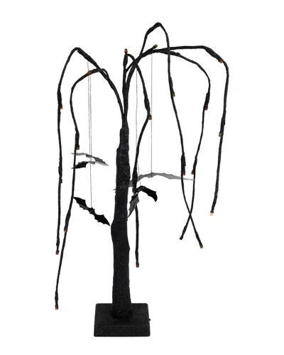 Northlight 24" Led Lighted Black Glittered Halloween Willow Tree With Bats In Black