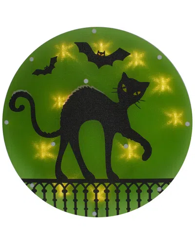 Northlight Lighted Black Cat Halloween Window Silhouette, 13.75" In Green