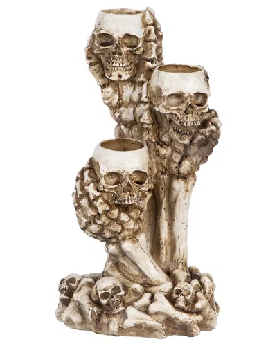 Northlight 12" Triple Skulls Halloween Tea Light Candle Holder In Beige