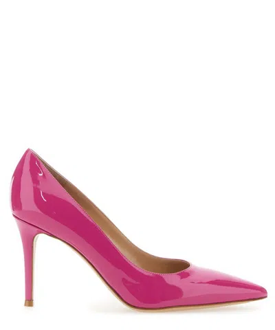Gianvito Rossi Glossy Leather Pointed Toe Stiletto Heel Pumps In Pink