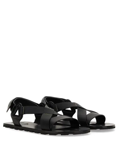 Jil Sander Crisscross Strap Sandal With Durable Rubber Sole In Black