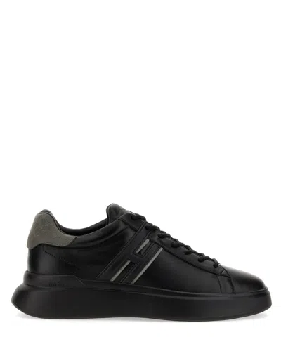 Hogan Black Leather Sneakers In Black