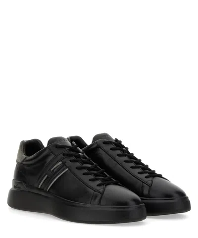 Hogan Black Leather Sneakers In Black