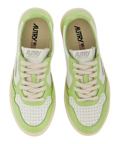 Autry White And Green Two-tone Leather Medalist Low Sneakers In Multicolor