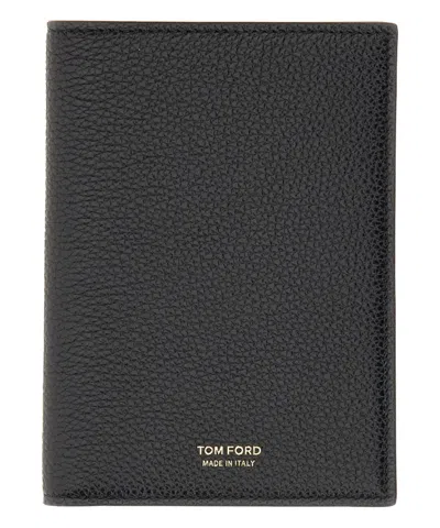 Tom Ford Black Soft Grain Leather T Line Passport Holder In Black