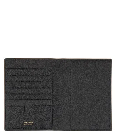 Tom Ford Black Soft Grain Leather T Line Passport Holder In Black