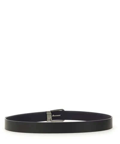 Ferragamo Logo-engraved Reversible Leather Belt In Black