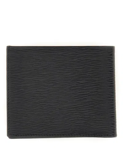 Ferragamo Men Black Gancini Bi-fold Wallet In Leather Man In Black