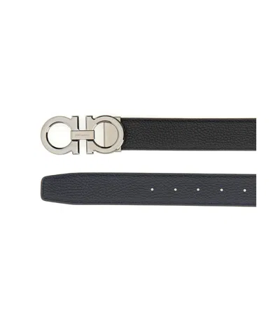 Ferragamo Brown Reversible Belt With Gancini Buckle In Leather Man In Black