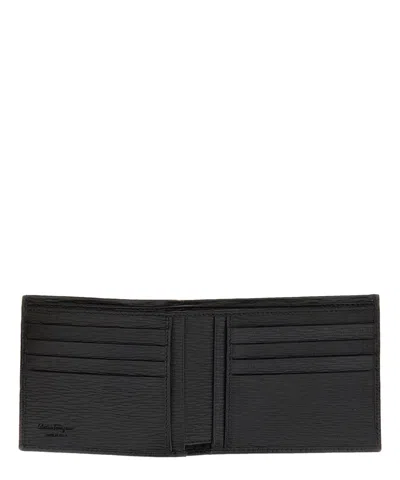 Ferragamo Men Black Gancini Bi-fold Wallet In Leather Man In Black