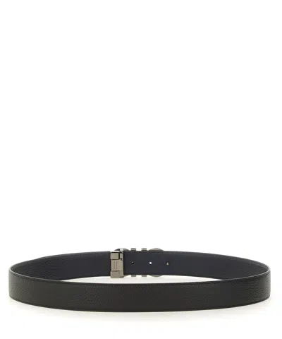 Ferragamo Brown Reversible Belt With Gancini Buckle In Leather Man In Black