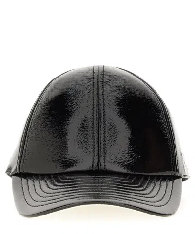 Courrèges Glossy Black Baseball Cap With Structured Silhouette In Black