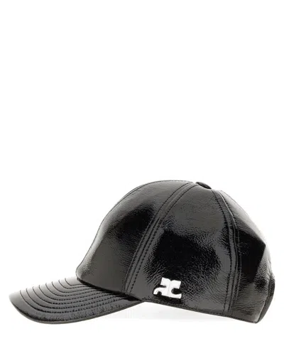 Courrèges Glossy Black Baseball Cap With Structured Silhouette In Black