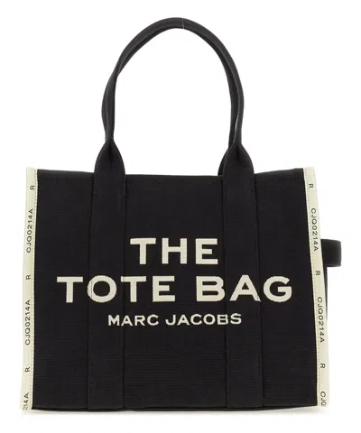 Marc Jacobs 'the Medium Tote' Black Tote Bag With Contrasting Logo Embroidery In Black