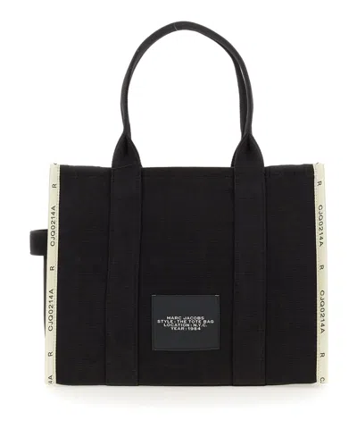 Marc Jacobs 'the Medium Tote' Black Tote Bag With Contrasting Logo Embroidery In Black