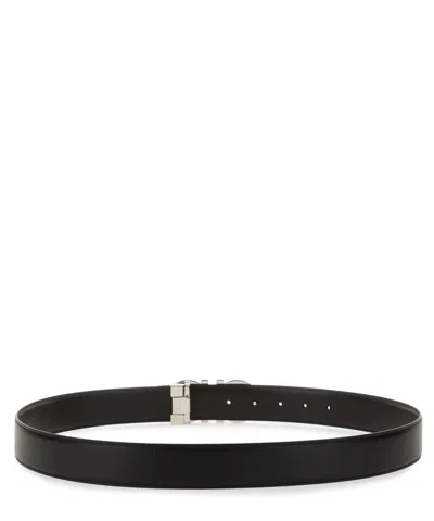 Ferragamo Reversible Hammered Leather Gancini Belt In Black