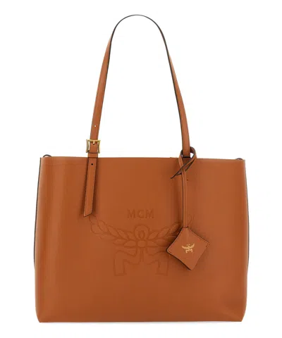 Mcm Medium Lauretos Reversible Leather Shopper Bag In Brown