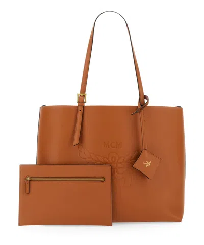 Mcm Medium Lauretos Reversible Leather Shopper Bag In Brown