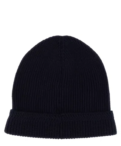Tom Ford Tf Patch Ribbed Beanie In Blue