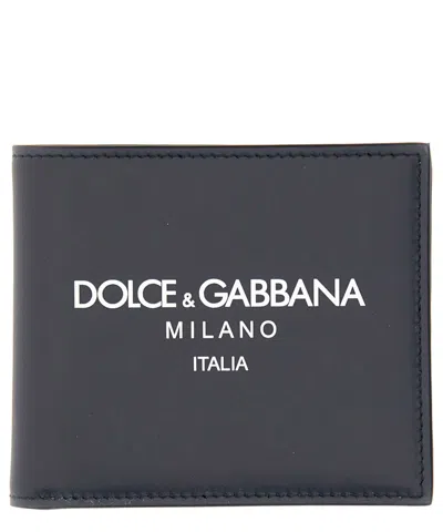 Dolce & Gabbana Black Wallet With Contrsting Print In Smooth Leather Man In Blue
