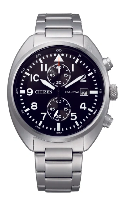 Pre-owned Citizen Ca7040-85e Black Chronograph Dial Silver Stainless Bracelet Mens Watch