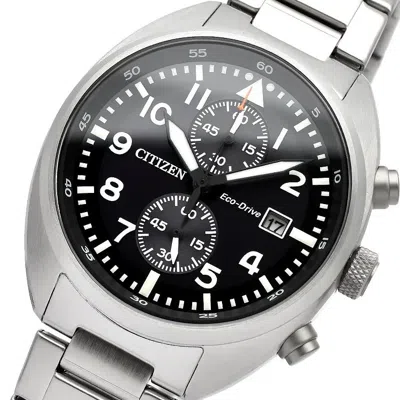 Pre-owned Citizen Ca7040-85e Black Chronograph Dial Silver Stainless Bracelet Mens Watch