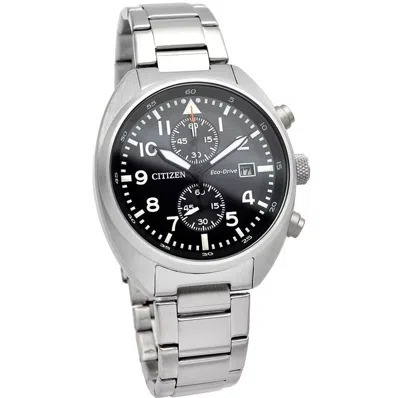 Pre-owned Citizen Ca7040-85e Black Chronograph Dial Silver Stainless Bracelet Mens Watch