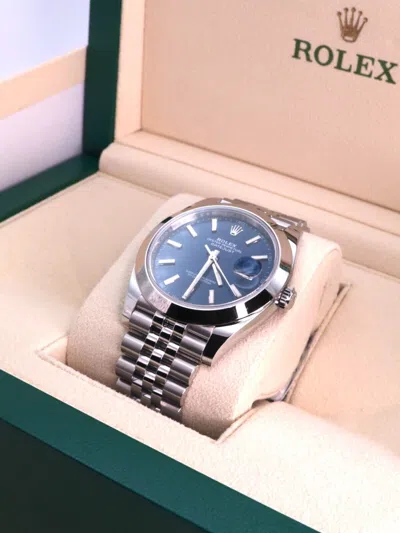 Pre-owned Rolex 2024  Datejust 41 Ref. 126300 - Blue Dial, Smooth Bezel, Jubilee Bracelet