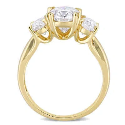 Pre-owned Amour 3 Ct Dew Created Moissanite 3-stoneengagement Ring In 10k Yellow Gold