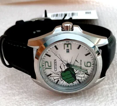 Pre-owned Citizen Eco-drive Aw1431-24w Marvel Incredible Hulk Dial Watch