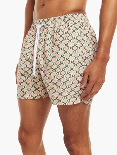Frescobol Carioca Printed Swim Shorts In Pastel Orange & Vineyard Green