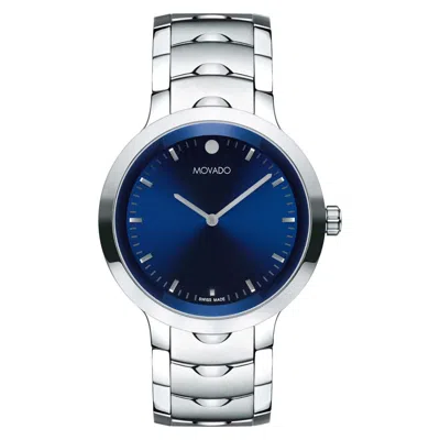 Pre-owned Movado Stellar 40mm Men's Blue Dial Stainless Swiss Watch 0607730
