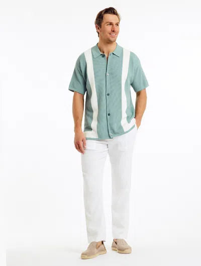 Frescobol Carioca Barretos Pointelle-knit Short-sleeve Shirt In Cloud Blue