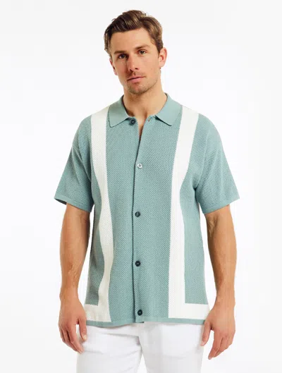 Frescobol Carioca Barretos Pointelle-knit Short-sleeve Shirt In Cloud Blue