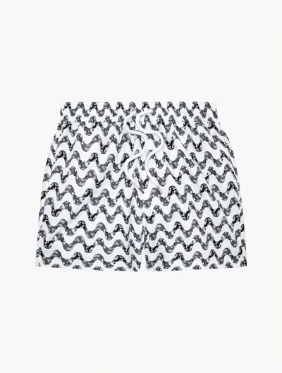 Frescobol Carioca Copa Short-length Printed Swim Shorts In White & Stone Grey