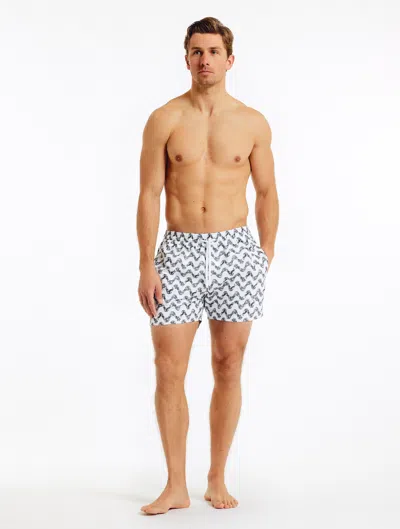 Frescobol Carioca Copa Short-length Printed Swim Shorts In White & Stone Grey