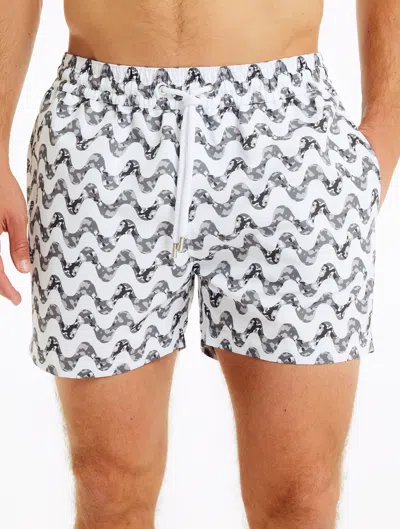 Frescobol Carioca Copa Short-length Printed Swim Shorts In White & Stone Grey