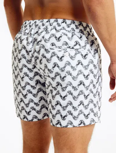 Frescobol Carioca Copa Short-length Printed Swim Shorts In White & Stone Grey