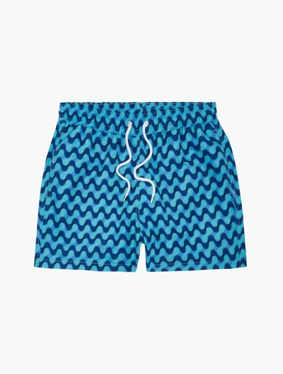 Frescobol Carioca Straight-leg Short-length Printed Swim Shorts In Ocean Blue & Topaz Teal